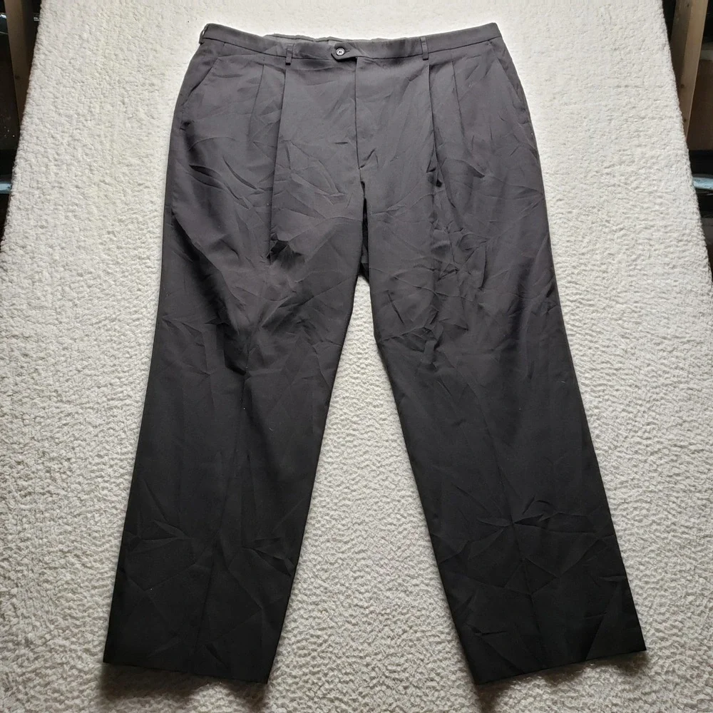 Haggar Dress Pants Mens 47x32 Black Black Label Pleated Microfiber Classic Fit
